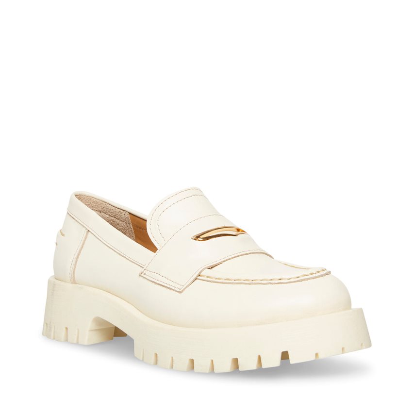 White Steve Madden Lawrence Leather Women's Loafers | PH 7614MZO